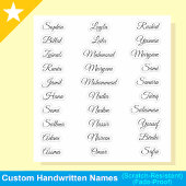 Sticker 30 prénoms transparents | Élégante calligraphie