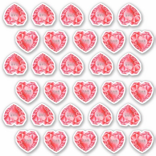 Sticker 30 Ruby Heart Aquarelle Ajouter Monogramme Mariage (Devant)