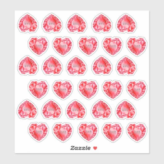 Sticker 30 Ruby Heart Aquarelle Ajouter Monogramme Mariage (Feuille)