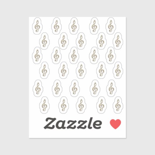 Sticker 30-Stickers Metallic Gold 3D Music Treble Clefs (Feuille)