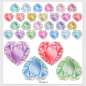 Sticker 30 Watercolor Heart Gemstone Colorful Scrapbooking (Feuille)