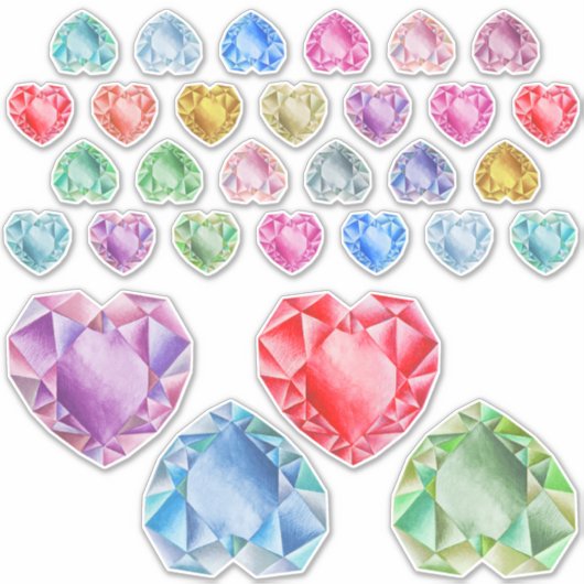 Sticker 30 Watercolor Heart Gemstone Colorful Scrapbooking (Devant)