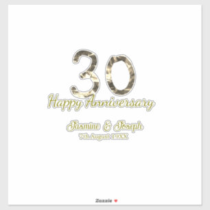 Sticker 30e anniversaire de mariage métallisé or personnal