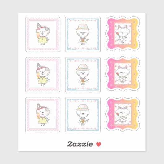 Sticker 3 chats mignons - feuille d'autocollant pastel de  (Feuille)