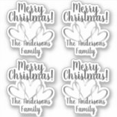 Sticker 3 Coeurs d'argent Joyeux Noël Nom personnalisé (Devant)