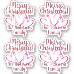 Sticker 3 cœurs roses Joyeux Noël Nom personnalisé