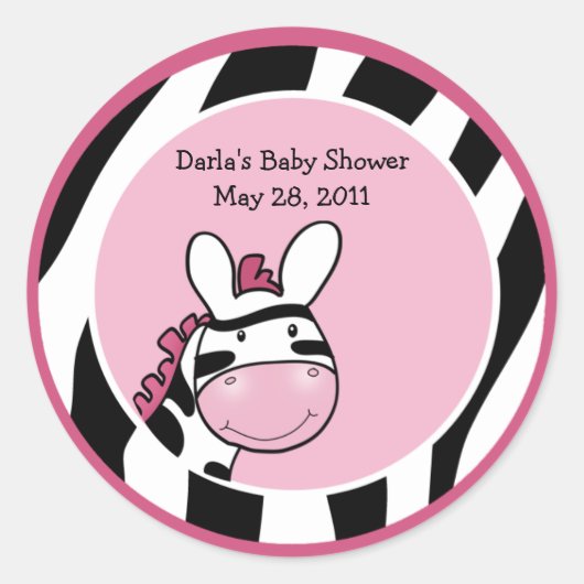 Sticker 3 pouces Baby shower DIVA ZEBRA ROSE (Devant)