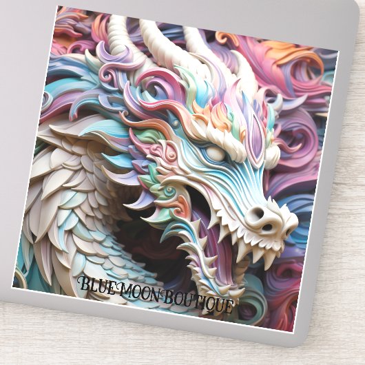 Sticker 3D Dragon and Flowers Custom-Cut Vinyl (Détail)