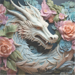 Sticker 3D Dragon and Flowers Custom-Cut Vinyl