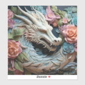 Sticker 3D Dragon and Flowers Custom-Cut Vinyl (Feuille)