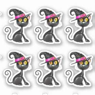 Sticker 3D Illusion Chat noir avec Casquette sorcier bande