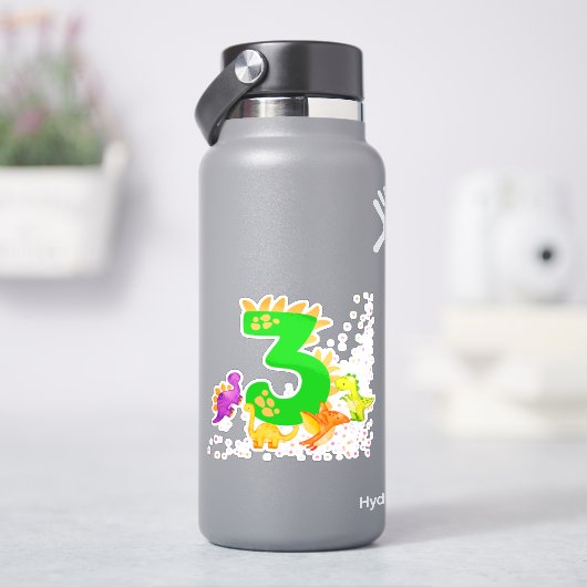 Sticker 3rd Birthday. Dinosaur Design. My third birthday. (HydroFlask)