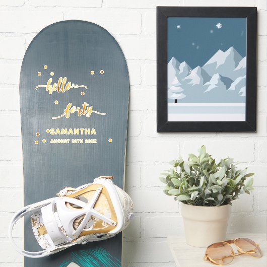 Sticker 40e anniversaire bonjour quarante or nom autocolla (Snowboard)