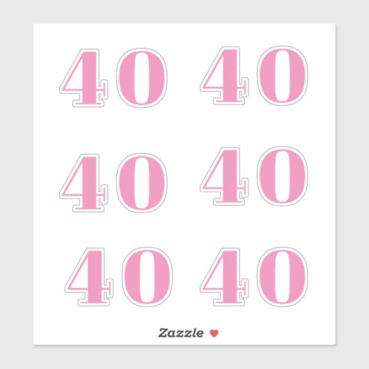 Sticker 40e Anniversaire rose Nombre Quarante Personnalisé (Feuille)