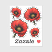 Sticker 4 coquelicots rouges (Feuille)