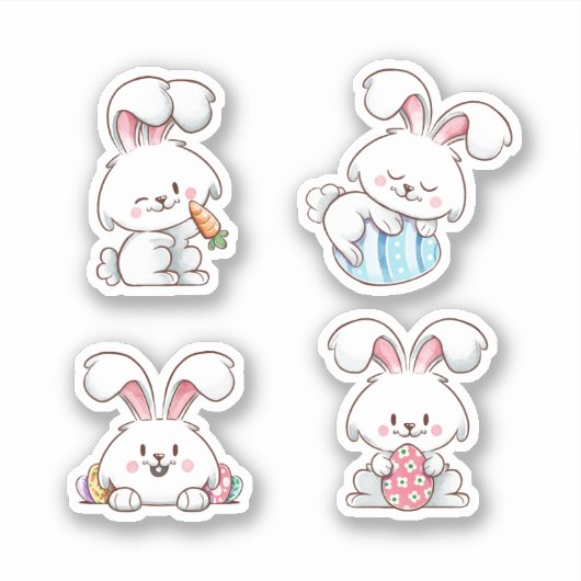 Sticker 4 illustrés Livre blanc de lapin de Pâques (Devant)