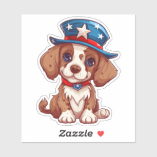 Sticker 4 juillet Chiot mignon avec Casquette américain-71