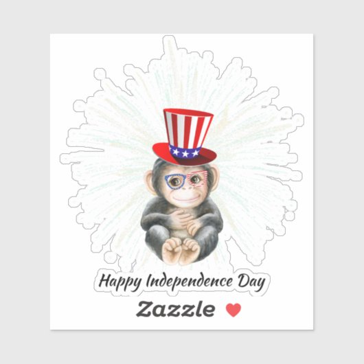 Sticker 4 juillet mignon singe Bonne liberté Drapeau améri (Feuille)