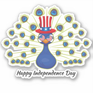 Sticker 4 juillet paon mignon Jour moyen Usa Drapeau Verre
