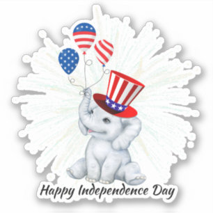 Sticker 4 juillet petit éléphant Joyeuse liberté Drapeau a