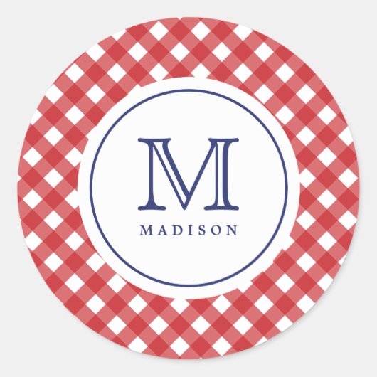 Sticker 4 juillet Red Checks Blue Monogram Party (Devant)