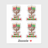 Sticker 4 x Joli Kwanzaa Rouge Jaune Vert Bougies (Feuille)