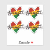 Sticker 4 x Joyeux Kwanzaa Rouge Jaune Vert Coeurs rayés (Feuille)