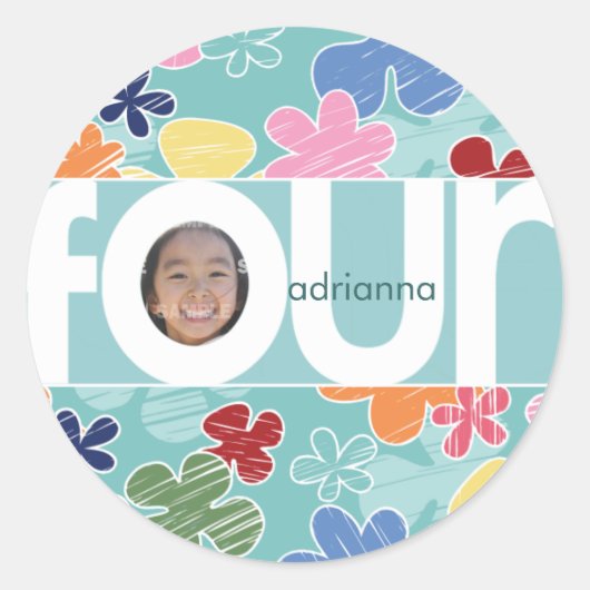 Sticker 4th Birthday Flowers (Devant)