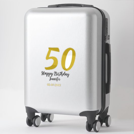 Sticker 50e anniversaire ajouter nom date année noire modè (Sur valise)