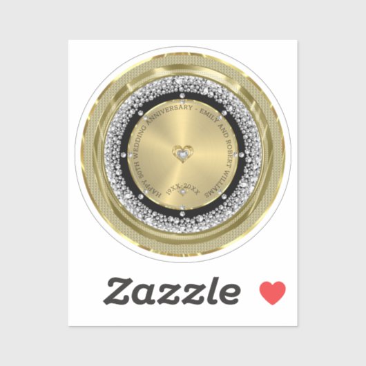 Sticker 50e anniversaire du mariage diamants blancs et or (Feuille)