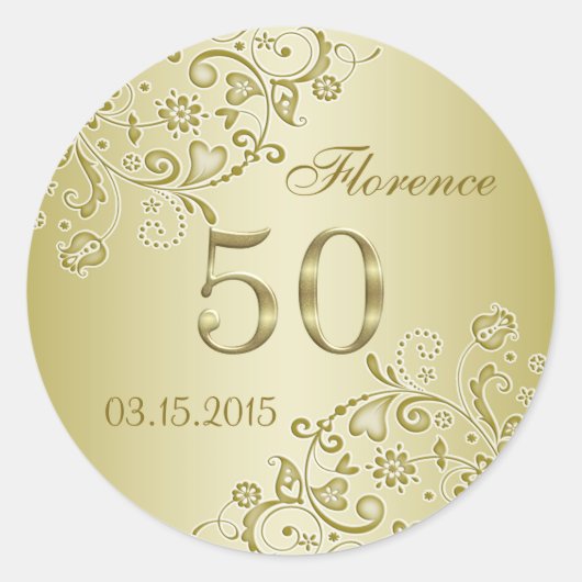 Sticker 50th Birthday tourbillons floraux dorés (Devant)