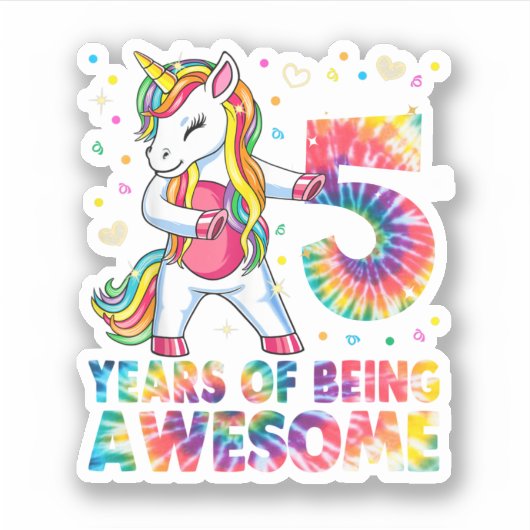 Sticker 5 Years Old Unicorn Flossing 5th Birthday Girl Uni (Devant)