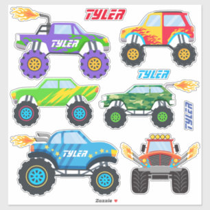 Sticker 6 Camions Monster Cool Avec Flames, do-it-yourself