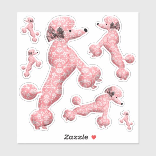 Sticker 6 Chien de caniche rose (Feuille)