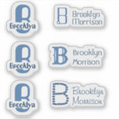 Sticker 6 étanche Monogramme bleu Nom Enfants Bouteille d' (Devant)