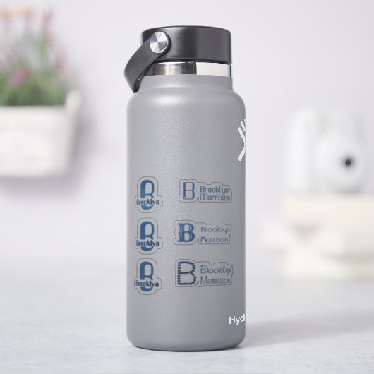 Sticker 6 étanche Monogramme bleu Nom Enfants Bouteille d' (HydroFlask)