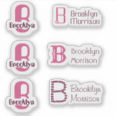 Sticker 6 étanche Monogramme rose Nom Enfants Bouteille d' (Devant)