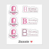 Sticker 6 étanche Monogramme rose Nom Enfants Bouteille d' (Feuille)