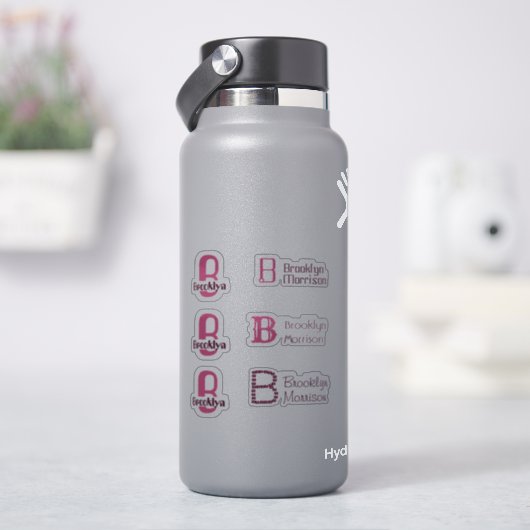 Sticker 6 étanche Monogramme rose Nom Enfants Bouteille d' (HydroFlask)