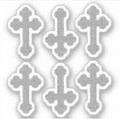 Sticker 6 Faux Métalliques Croix Argent Bouclées - Contour (Devant)