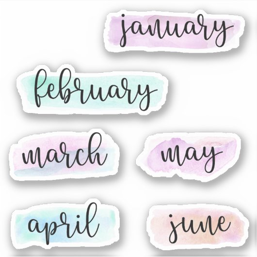 Sticker 6 mois de l'année -janvier à juin- Aquarelle (Devant)