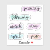 Sticker 6 mois de l'année -janvier à juin- Aquarelle (Feuille)