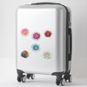 Sticker 6 roses colorées (Sur valise)