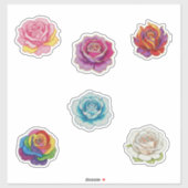 Sticker 6 roses colorées (Feuille)
