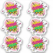 Sticker 6 x Super Mom Pop Art rose jaune vert 4" Vinyle (Devant)