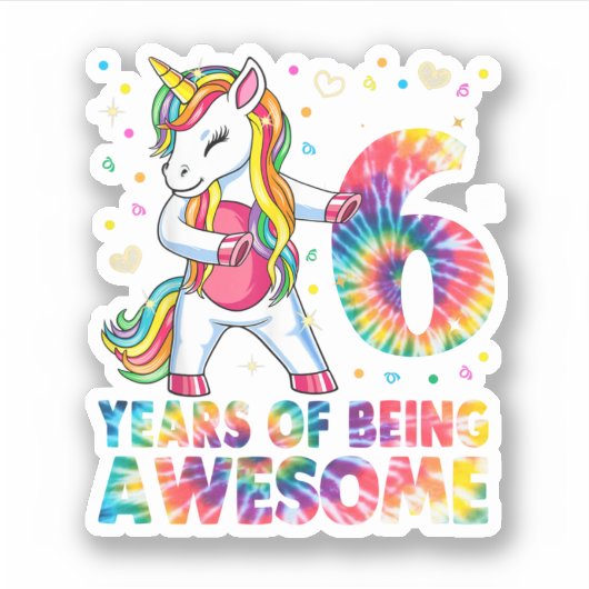 Sticker 6 Years Old Unicorn Flossing (Devant)