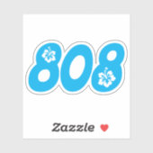 Sticker 808 Hawaii indicatif régional avec fleurs d'hibisc (Feuille)