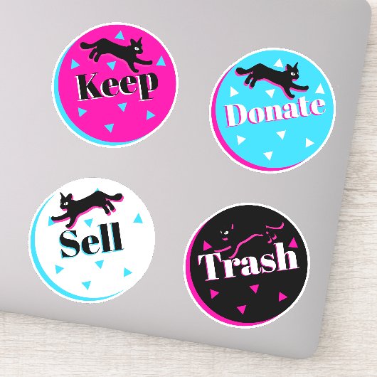 Sticker 80s Chats Noir rose Géométrique Konmari Organisati (Détail)