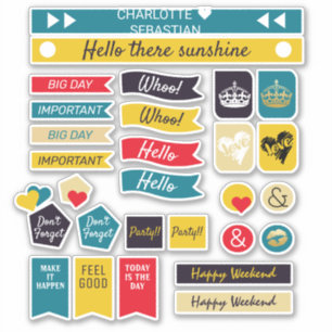 Sticker 80s Retro Couleur Couronne Amour Coeur Planner