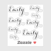 Sticker 8 Custom Name Word, 4-5 letters Elegant Script Blk (Feuille)